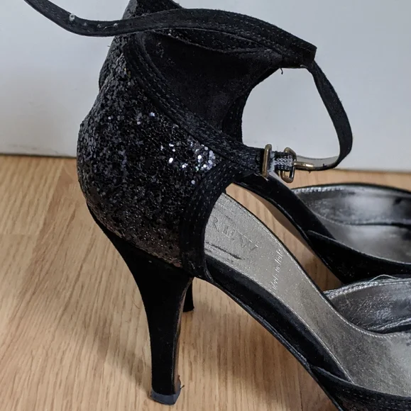 J.Crew Black Women's Glitter Sparkly Etta Strappy High Heels 9.5 Made in Italy - Picture 7 of 9